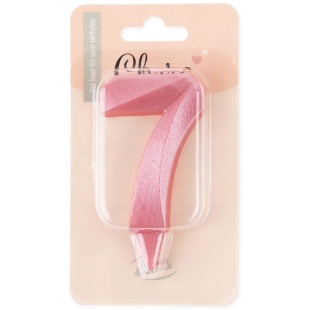 Свеча Цифра, 7 Грани, Розовый, 7 см, 1 шт.