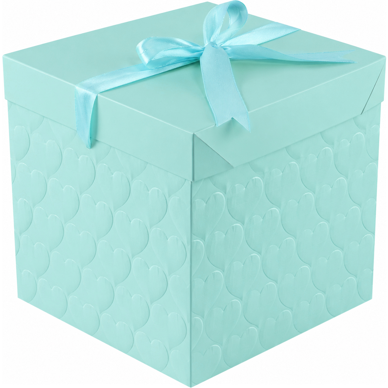 Коробка складная, 350гр, Фактурные сердца, Бирюзовый, 30*30*30 см, 1 шт. в упак. 