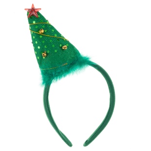 Ободок, Новогодняя елочка, Зеленый, с блестками, 1 шт.