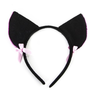 Ободок, Ушки с бантиками, Черный/Розовый, 1 шт. 