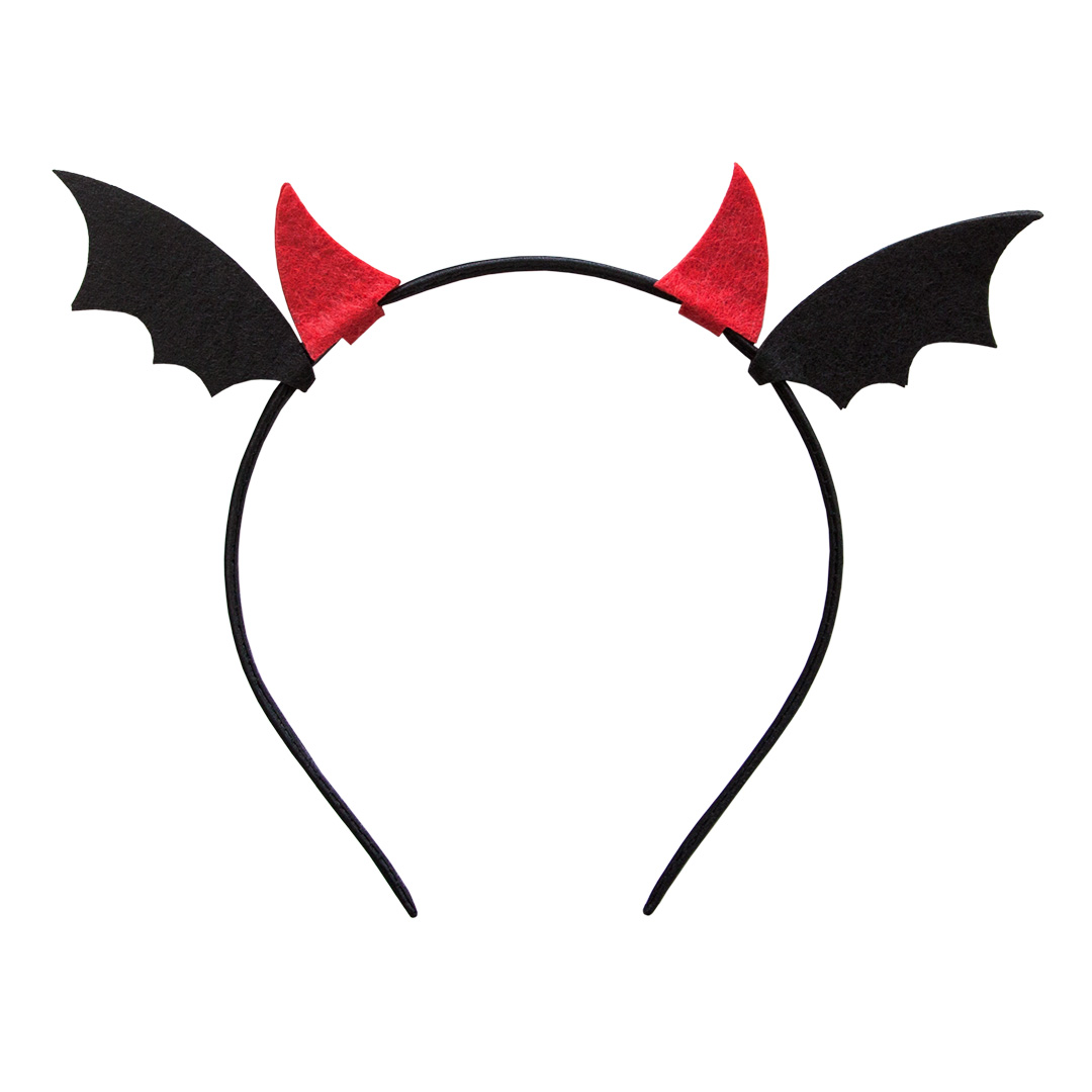 Ободок, Рожки Чертика, с крылышками, Красный/Черный, 1 шт. 