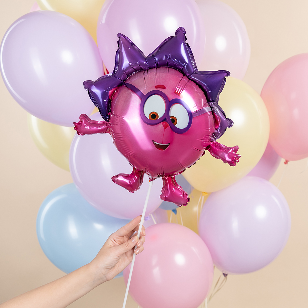 Шар с клапаном (17''/43 см) Мини-фигура, Смешарики, Ежик, 5 шт. в уп.