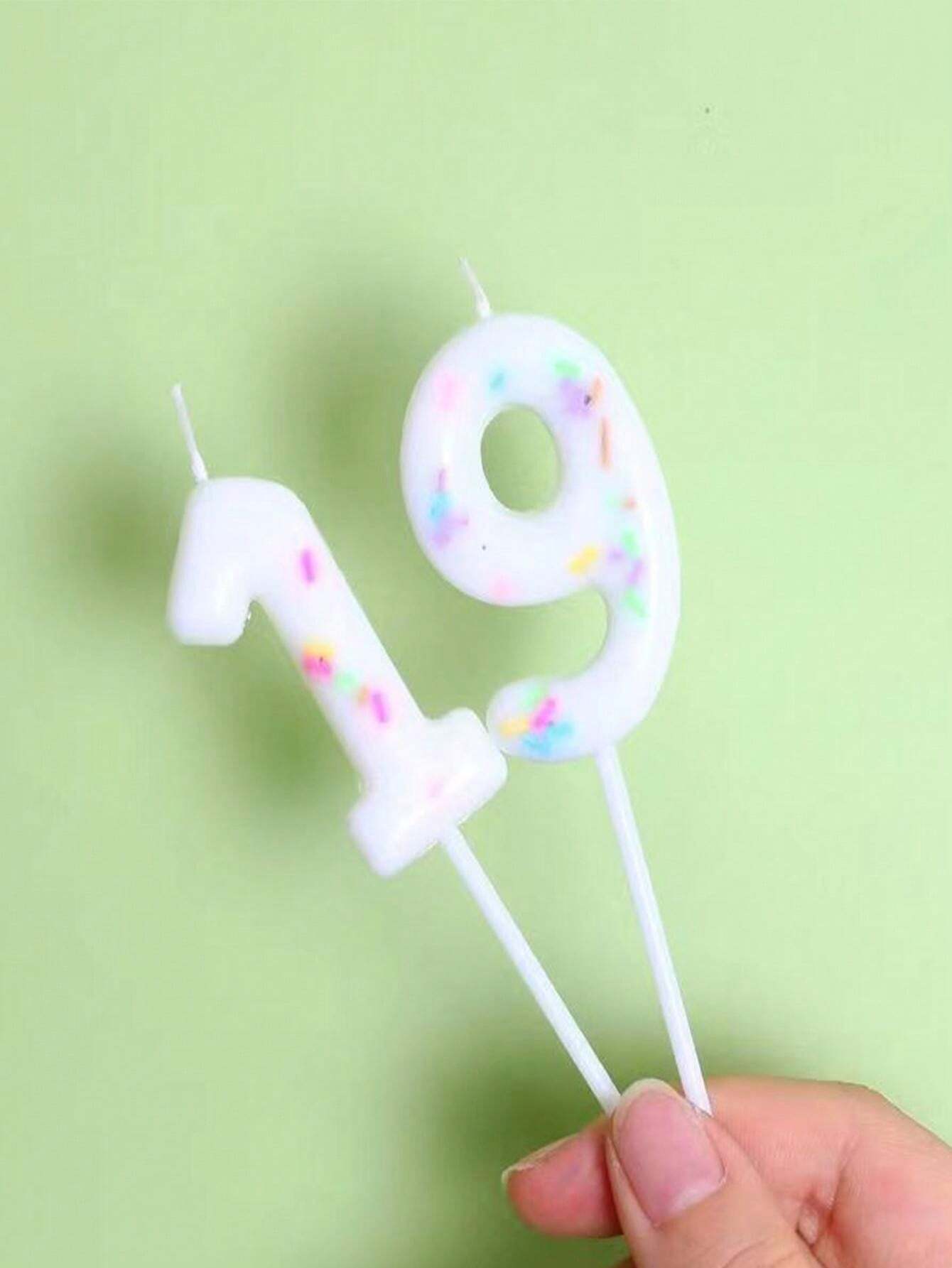 Свеча Цифра, 9 Сладкое конфетти, на шпажке, Белый, 5 + 7 см, 1 шт. с держат.