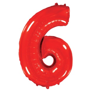 Шар (40''/102 см) Цифра, 6, Красный, 1 шт. в уп.