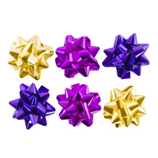 Бант Звезда, Микс 3 цвета, Золото/Фуксия/Фиолетовый, Металлик, 7,6 см, 6 шт. в упак. 