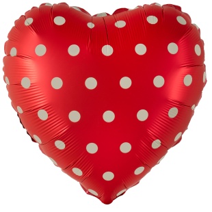 Шар (18''/46 см) Сердце, Кремовый горошек, Красный, Сатин, 1 шт.