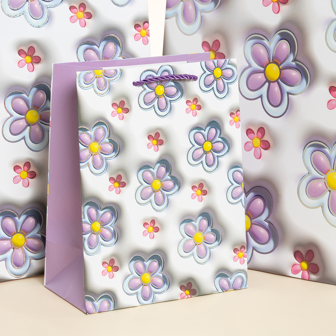 Пакет подарочный, 210гр, Цветочная россыпь, Дизайн №2, Металлик, 32*26*10 см, 1 шт.