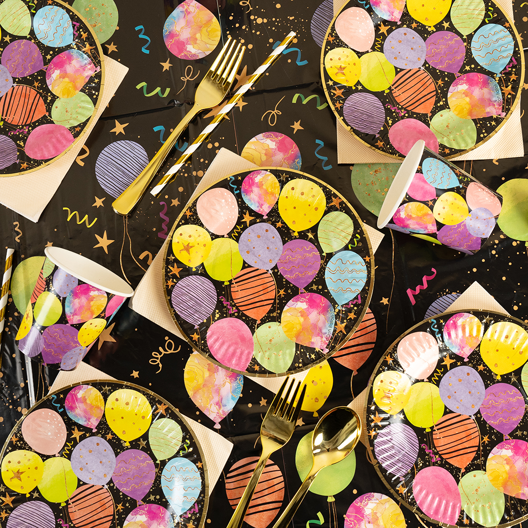 Тарелки (7''/18 см) Воздушные шары, Черный, Металлик, 6 шт.