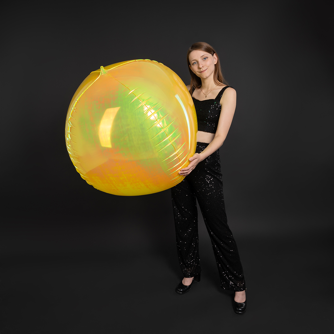 Шар 3D (50''/127 см) Сфера, Желтый, Хамелеон, 1 шт. в уп.