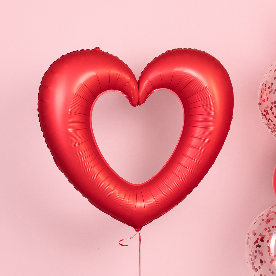 Шар (37''/94 см) Сердце, Контур, Красный, Сатин, 1 шт. в уп.