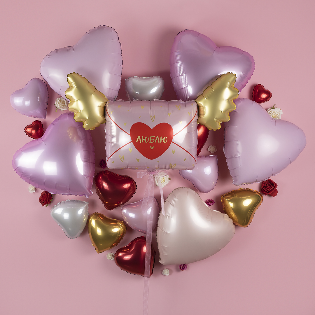Шар (35''/89 см) Фигура, Люблю, Письмо Валентинка, 1 шт. в уп.