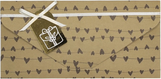 Конверт для денег 3D, Сердечки, Крафт, Металлик, 1 шт.