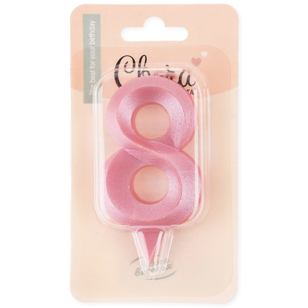 Свеча Цифра, 8 Грани, Розовый, 7 см, 1 шт.