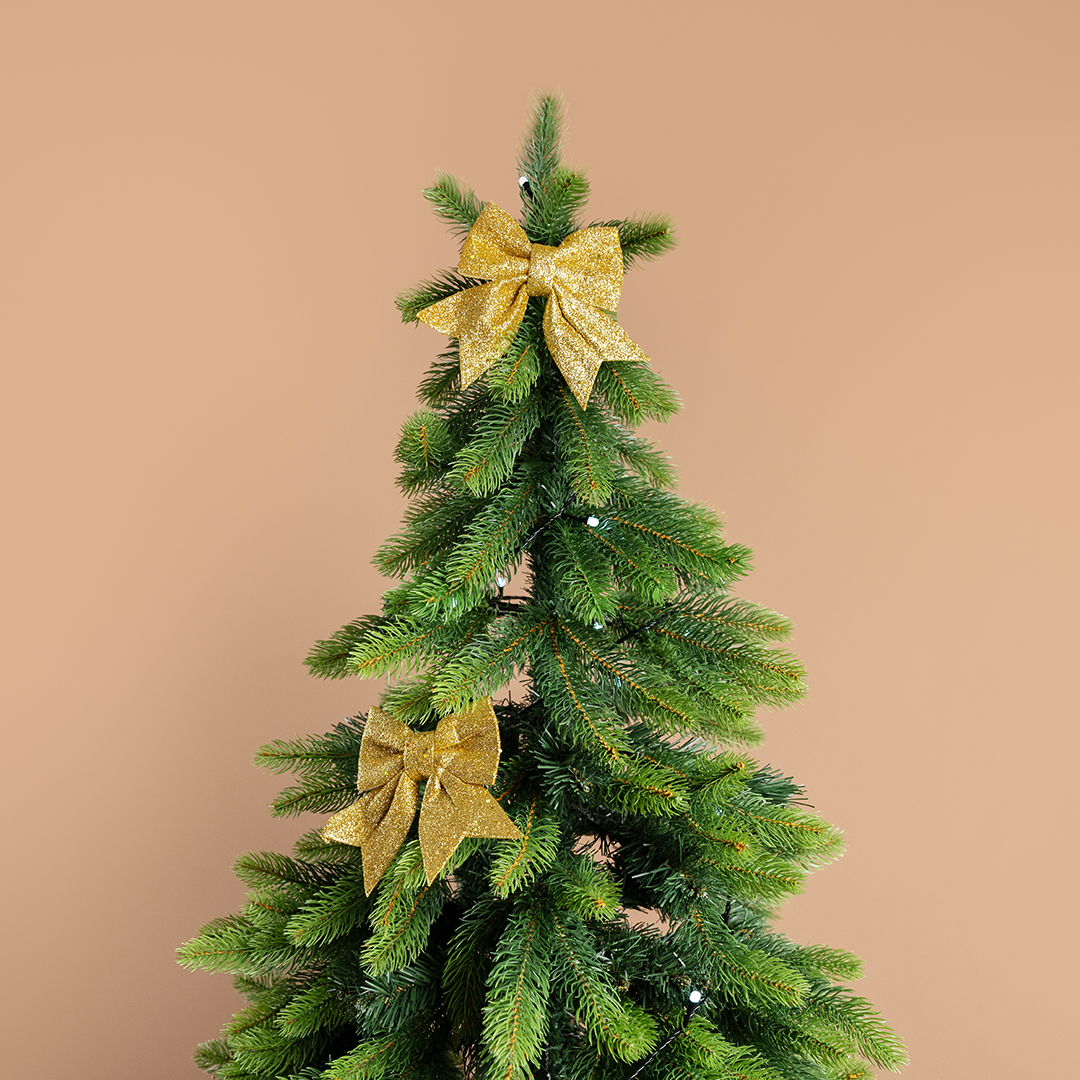 Декоративный бант Праздничный, Золото, с блестками, 12*15 см, 2 шт. в упак. 