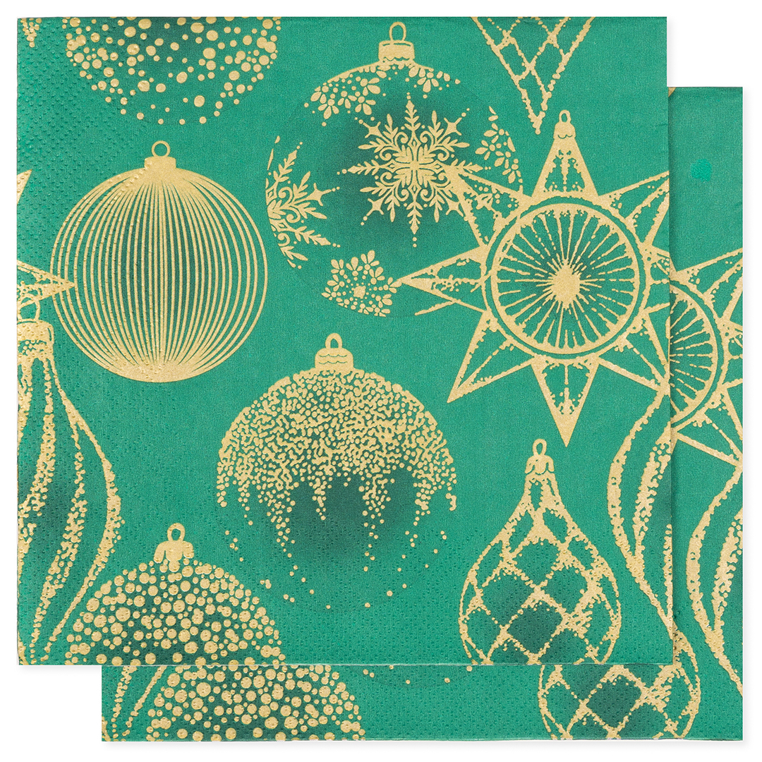 Сервировочные салфетки, Золотые украшения, Зеленый, 33*33 см, 20 шт.