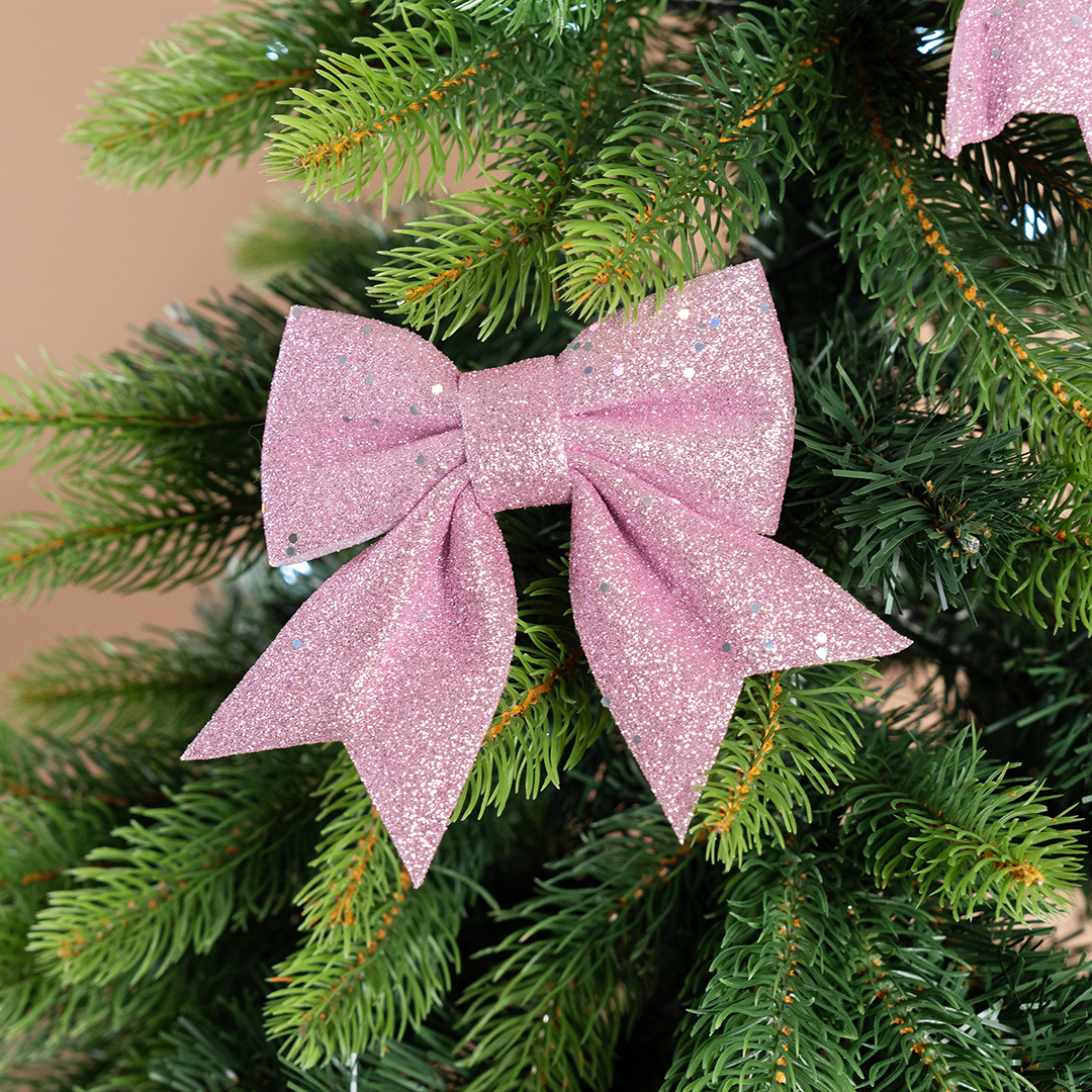 Декоративный бант Праздничный, Розовый, с блестками, 12*15 см, 2 шт. в упак. 