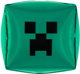 Шар 3D (22''/56 см) Куб, Пиксельный монстр, Зеленый, 1 шт. в уп. (цв.этик.)