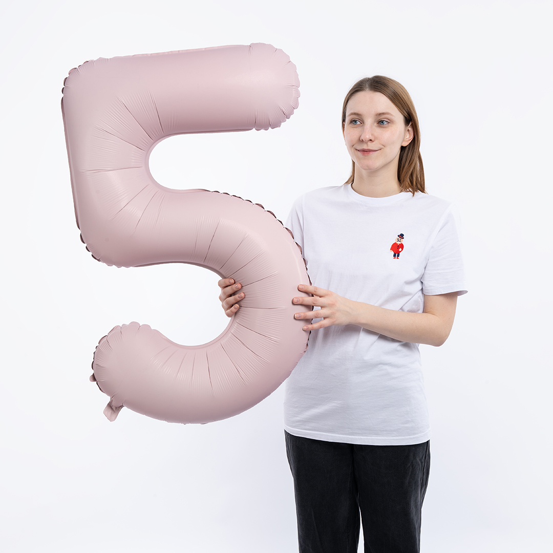 Шар (40''/102 см) Цифра, 5 Slim, Пыльная роза, Сатин, 1 шт. в уп.