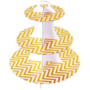 Стойка для десертов, Зигзаги, трехуровневая, Белый/Золото, Металлик, 1 шт. в упак. 