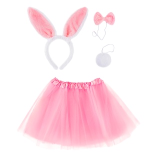Набор (ободок, юбочка, бантик, хвостик), Зайчик, Розовый, 1 шт. 
