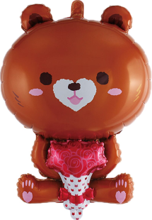 Шар (34''/86 см) Фигура, Мишка с букетом, 1 шт.