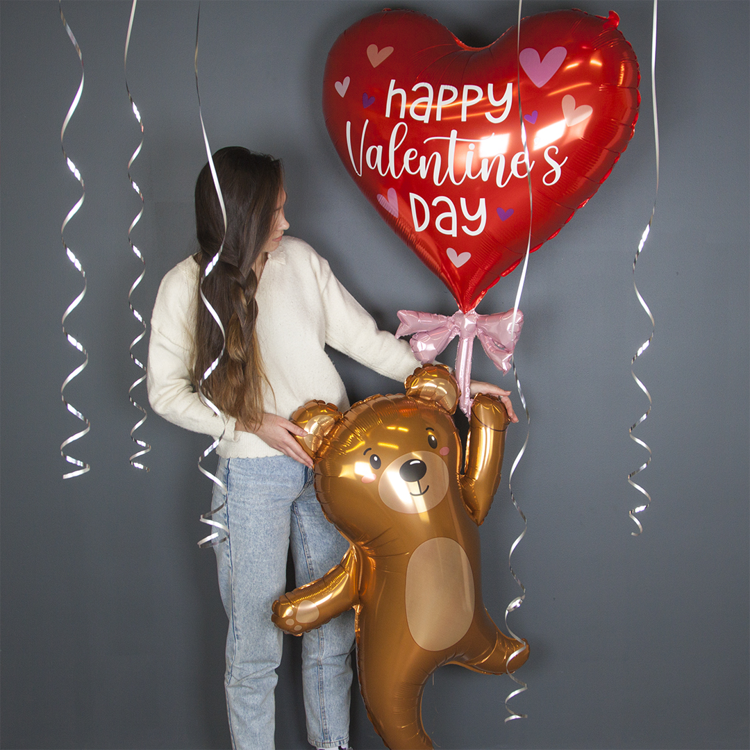Шар (69''/175 см) Фигура, Мишка с сердечком, 1 шт. в уп.