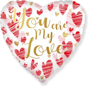 Шар (18''/46 см) Сердце, Моя Любовь (сердца граффити), 1 шт.
