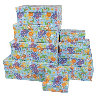 Набор коробок Яркие зверята, Голубой, 33*20*13 см, 10 шт. в упак. 