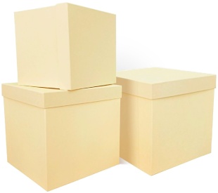 Набор коробок Куб, Тиснение Лен, Слоновая кость, 21*21*21 см, 3 шт. в упак. 