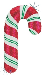 Шар (35''/89 см) Фигура, Леденец трость, Красный, Голография, 1 шт.