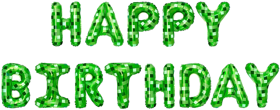 Набор шаров (16''/41 см) Мини-буква, Надпись "Happy Birthday", Пиксели, Зеленый, 1 шт. в уп.