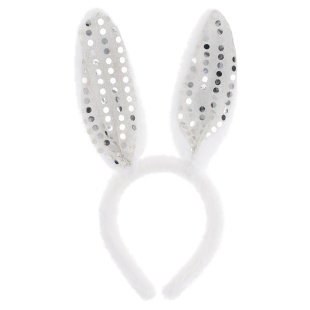 Ободок Зайка, с пайетками, Белый/Серебро, 1 шт. 