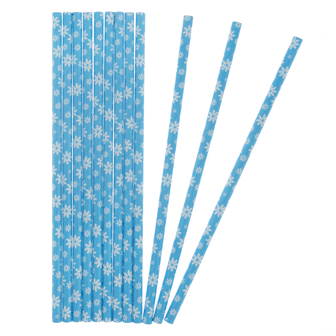 Трубочки для коктейлей, Снежинки, Голубой/Белый, 12 шт. в упак. 