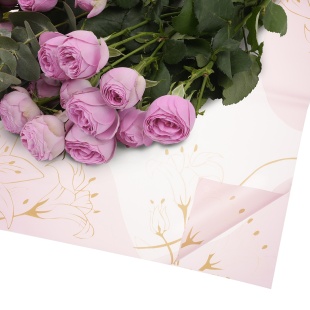 Упаковочная пленка 65мкр (0,58*0,58 м) Золотые цветы, Светло-сиреневый, 20 шт.