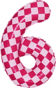 Шар (34''/86 см) Цифра, 6 Клеточки, Розовый/Фуше, 1 шт. в уп.