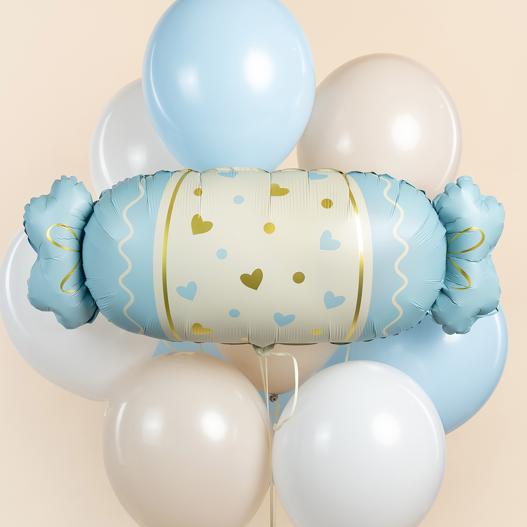 Шар (34''/86 см) Фигура, Конфета, Сердечки, Голубой, Сатин, 1 шт.