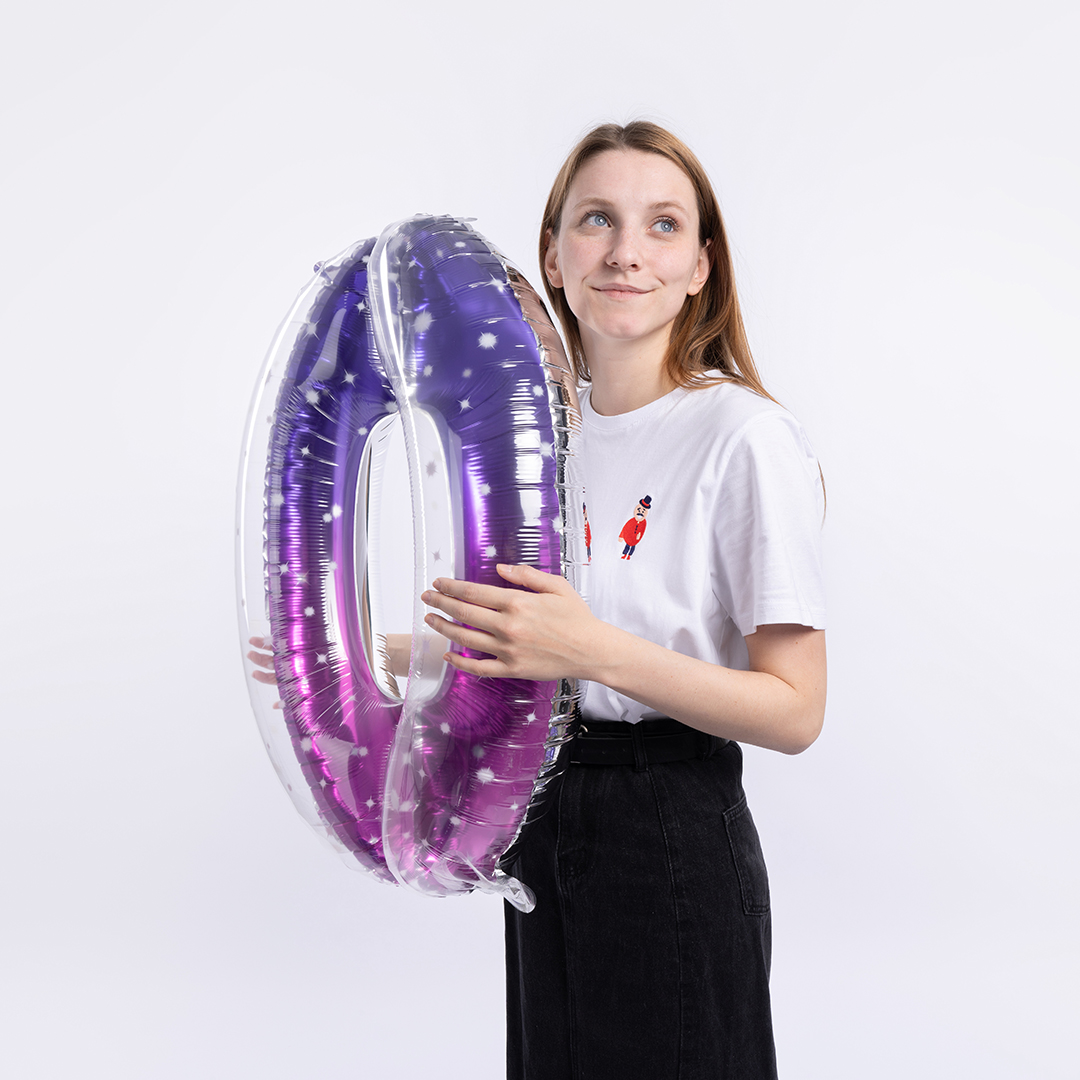 Шар (34''/86 см) Цифра, 0 Сияющий космос, Сиреневый, Градиент, 1 шт. в уп.