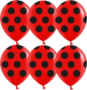 Шар (12''/30 см) Черные точки, Красный, пастель, 5 ст, 25 шт.