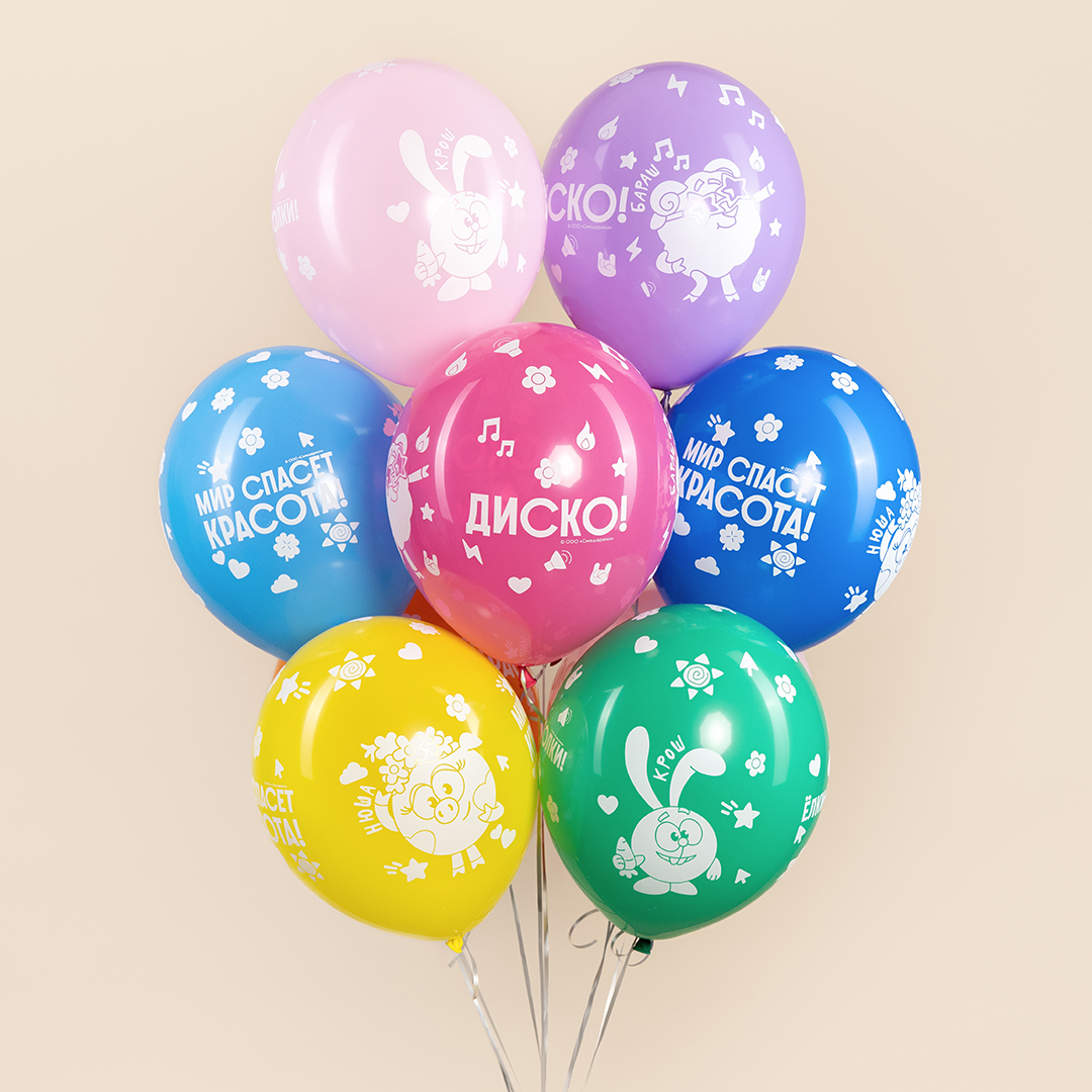 Шар (12''/30 см) Смешарики, Ассорти, пастель, 5 ст, 25 шт.