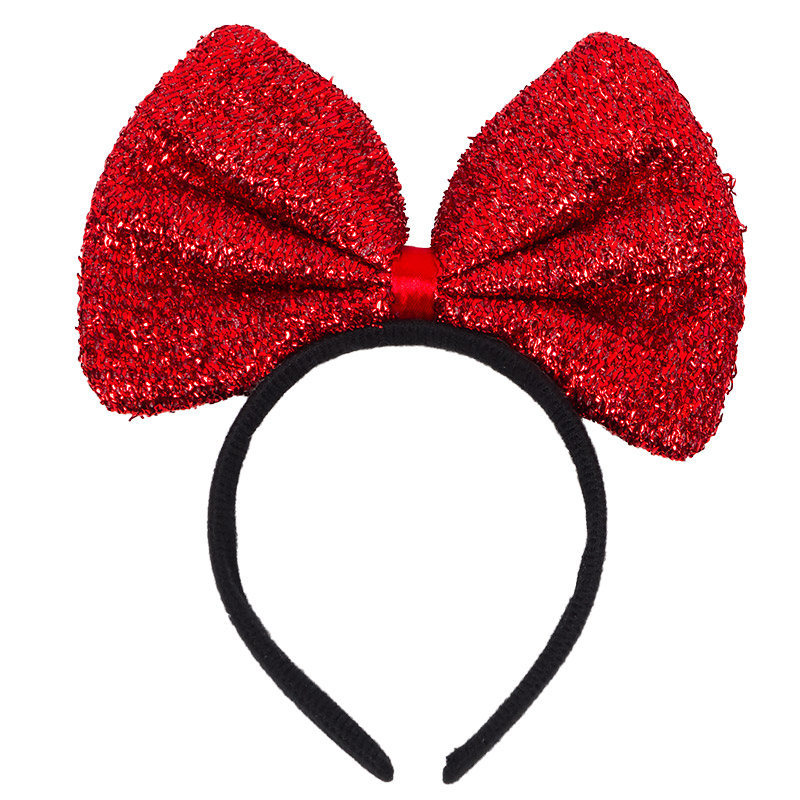 Ободок, Классический бант, Красный, с блестками, 1 шт. 