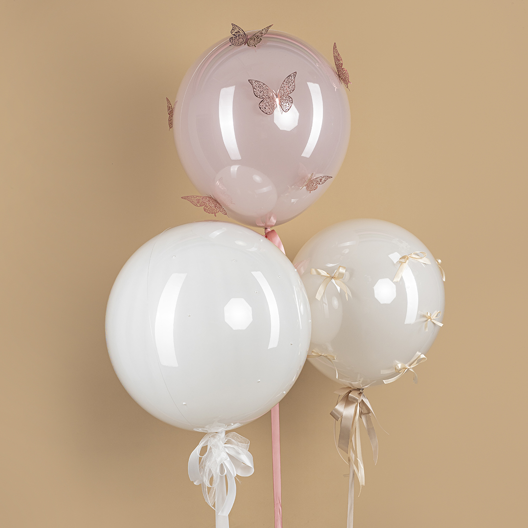 Шар (22''/56 см) Сфера, Deco Bubble (синяя упаковка), Wide Tail, Прозрачный, Кристалл, 5 шт. в уп.
