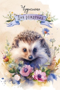 Открытка, Чудесного Дня Рождения (ежик), 12,1*18,3 см, 5 шт.