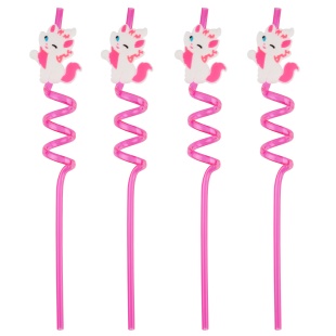 Трубочки для коктейлей (пластик), Котята, Белый/Розовый, 4 шт. в упак. 