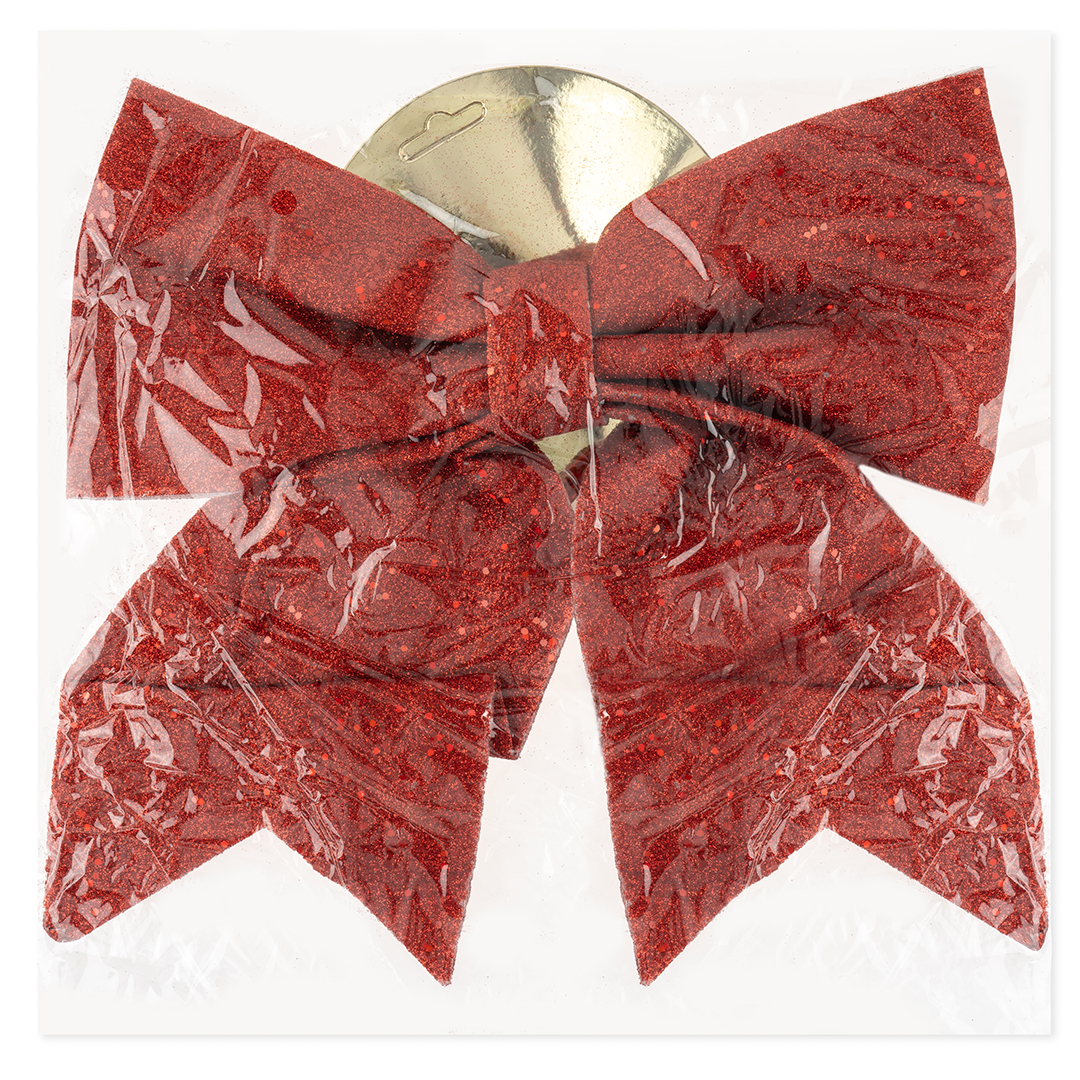 Декоративный бант Праздничный, Красный, с блестками, 30*35 см, 1 шт. в упак. 