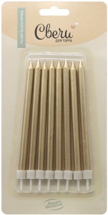 Свечи Стильная серия, Золото, Металлик, 0,7*12 + 2 см, 8 шт. с держат.