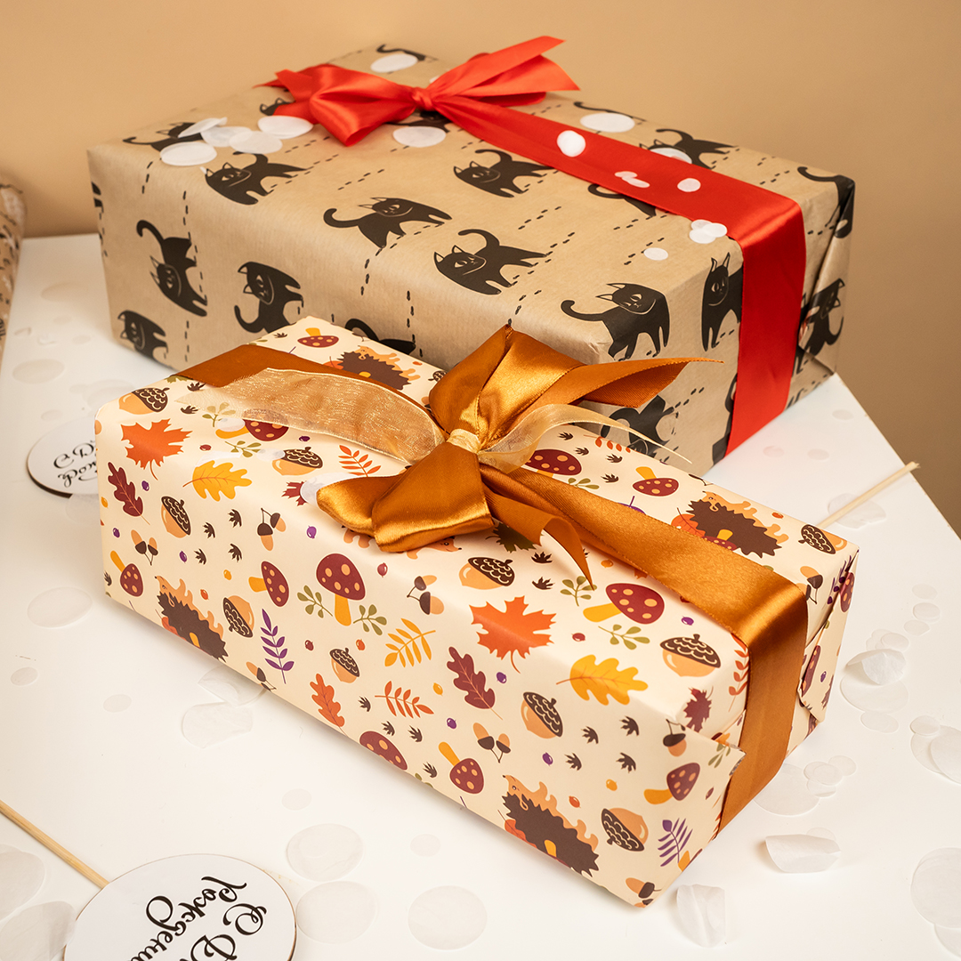 Упаковочная бумага, Крафт 40гр (0,6*10 м) Черный кот, 1 шт.