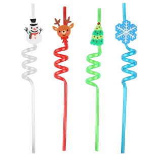 Трубочки для коктейлей (пластик), Новый Год, Ассорти, 4 шт. в упак. 