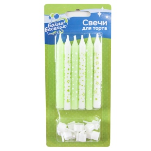 Свечи Звездочки, Мятный/Белый, 0,77*8 см, 12 шт. с держат.
