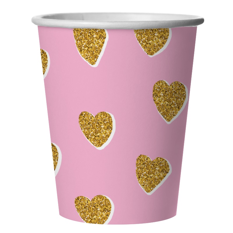 Стаканы (250 мл) Сердечки, Розовый, 6 шт.
