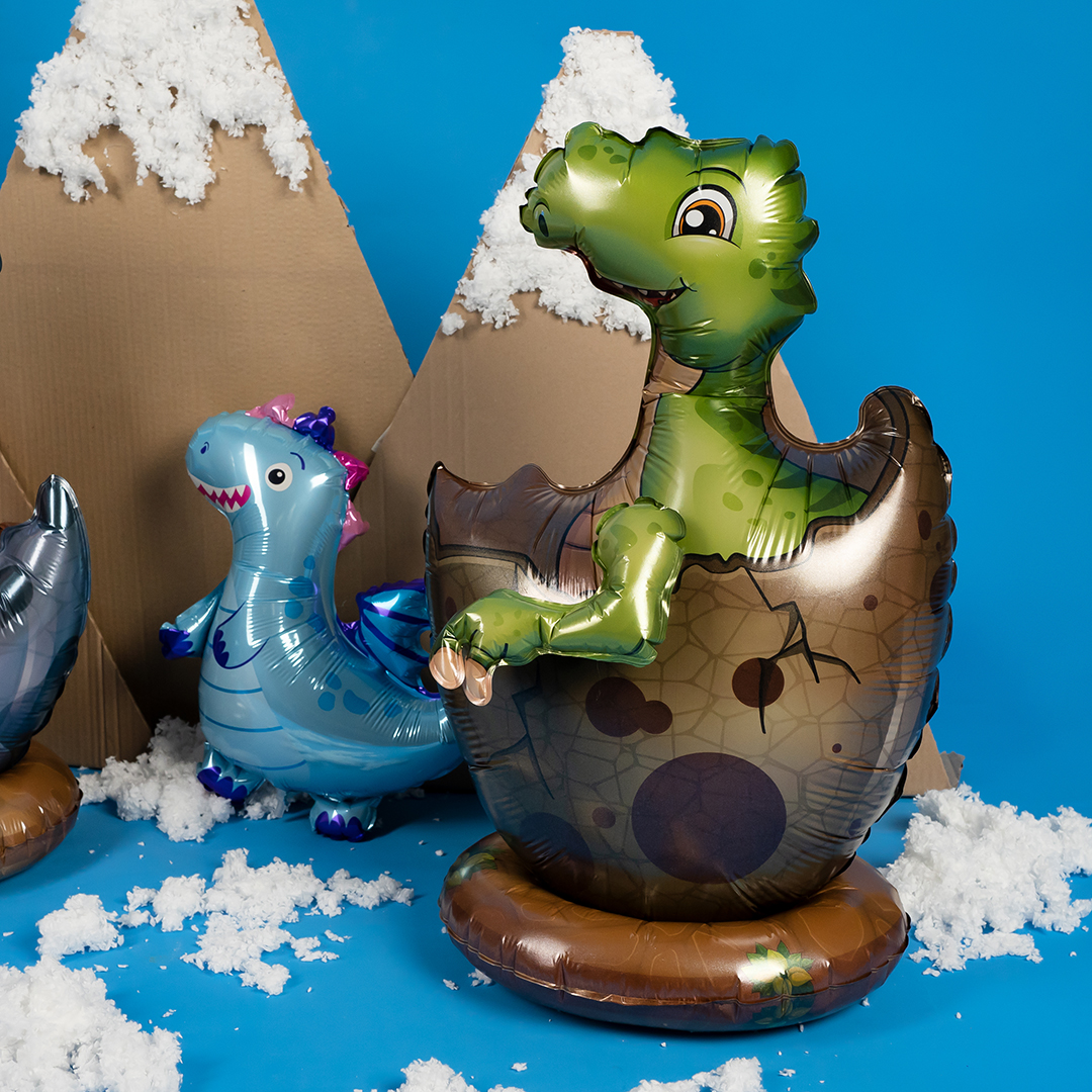 Шар 3D (21''/53 см) Фигура на подставке, Динозаврик в яйце, Зеленый, 1 шт. в уп.